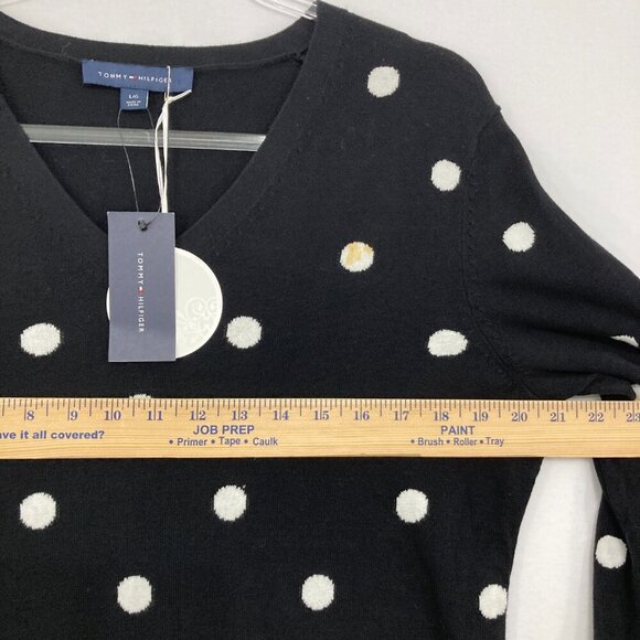 New Tommy Hilfiger Large Black White Polka Dot Crew Neck Light Knit Sweater - Picture 5 of 10